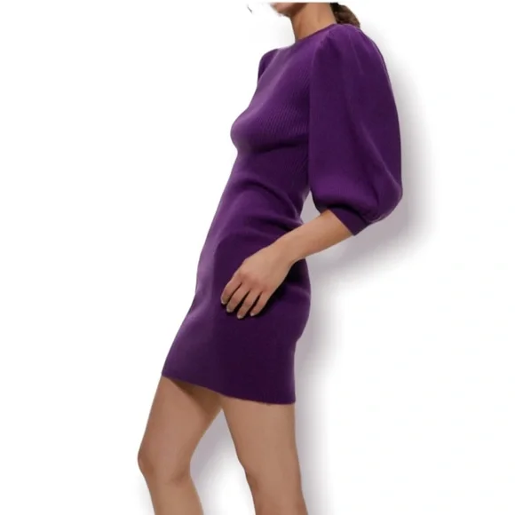 ZARA | Puffy Sleeve Ribbed Sweater Dress - Picture 3 of 10